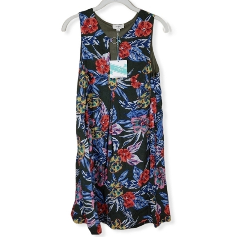 Umgee Green Floral Sleeveless Swing Dress Size Small